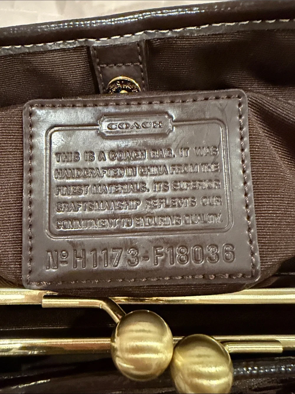 Coach F18036 Y2K Brown Signature Jacquard Kiss Lock Satchel with Gold Accents